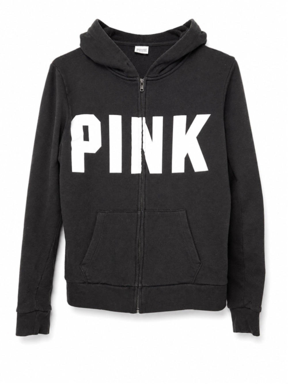 Victorias Secret PINK Logo Hooded Sweatshirt Womens Medium Black Full Zip Hoodie